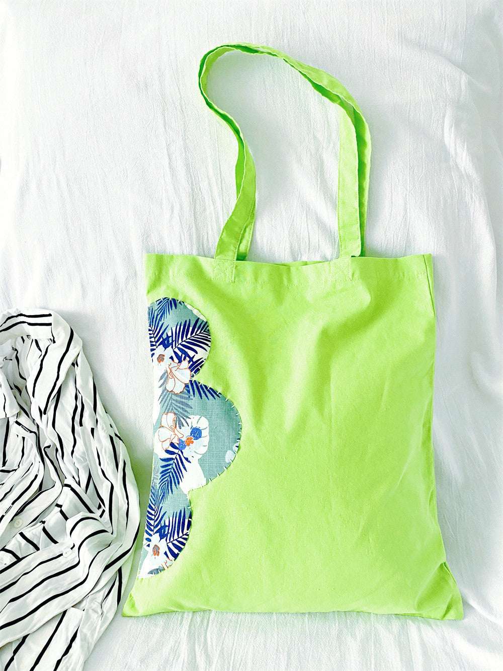 Unique gift: hand-stitched green cotton tote for her