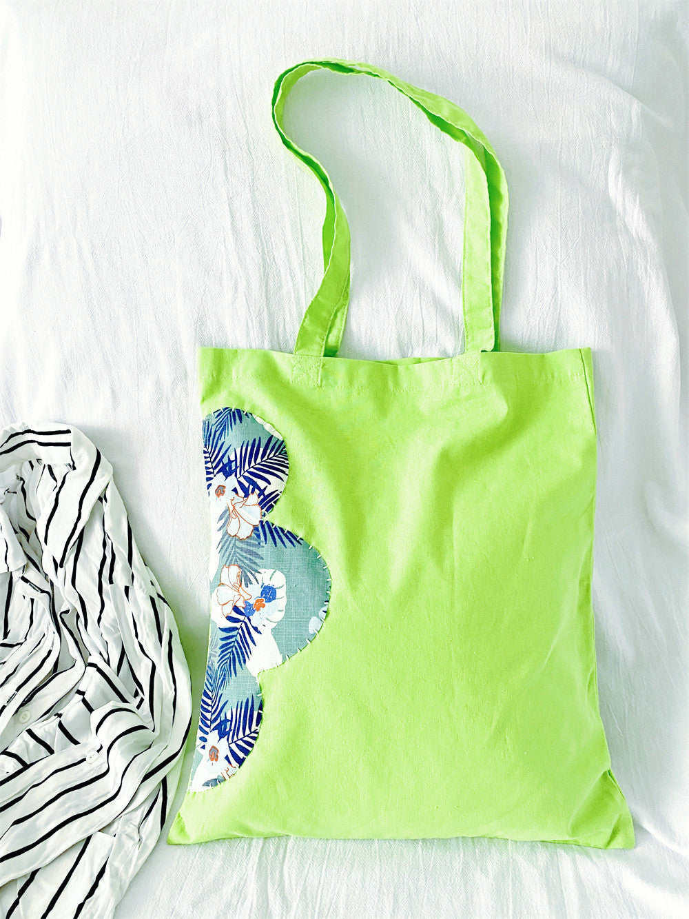 Unique gift: hand-stitched green cotton tote for her
