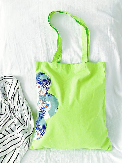 Unique gift: hand-stitched green cotton tote for her