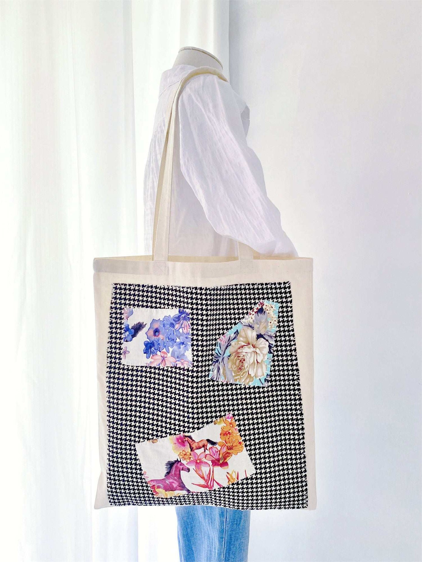 Bohemian style large tote, ideal for carrying essentials or groceries.