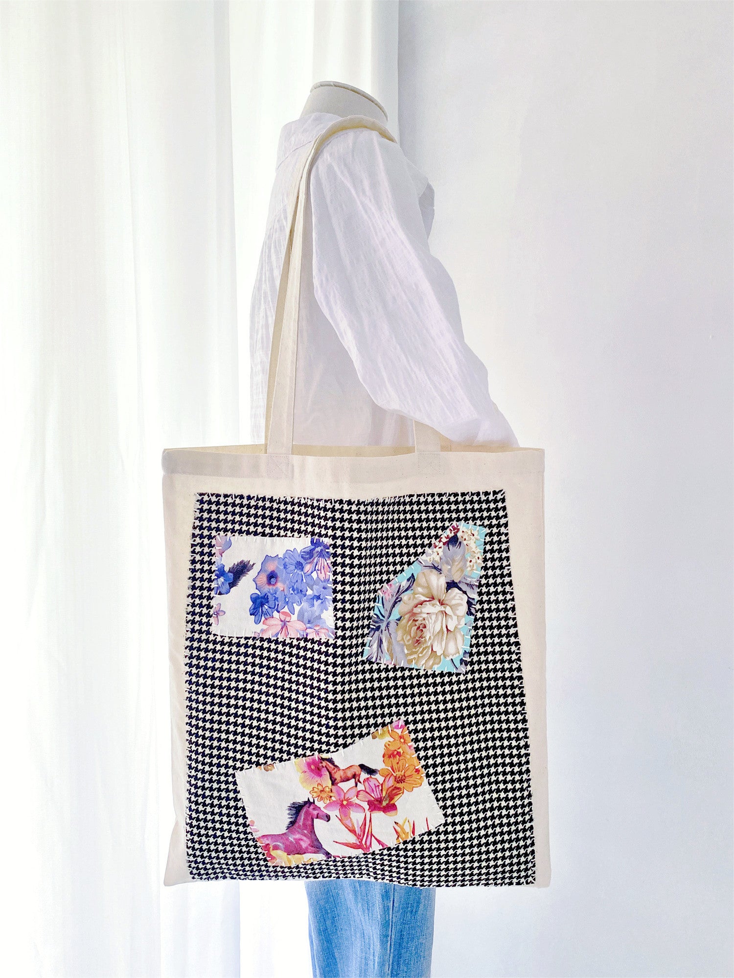 Bohemian style large tote, ideal for carrying essentials or groceries.