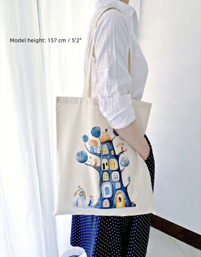 ultra soft cotton shopping bag with artistic illustration