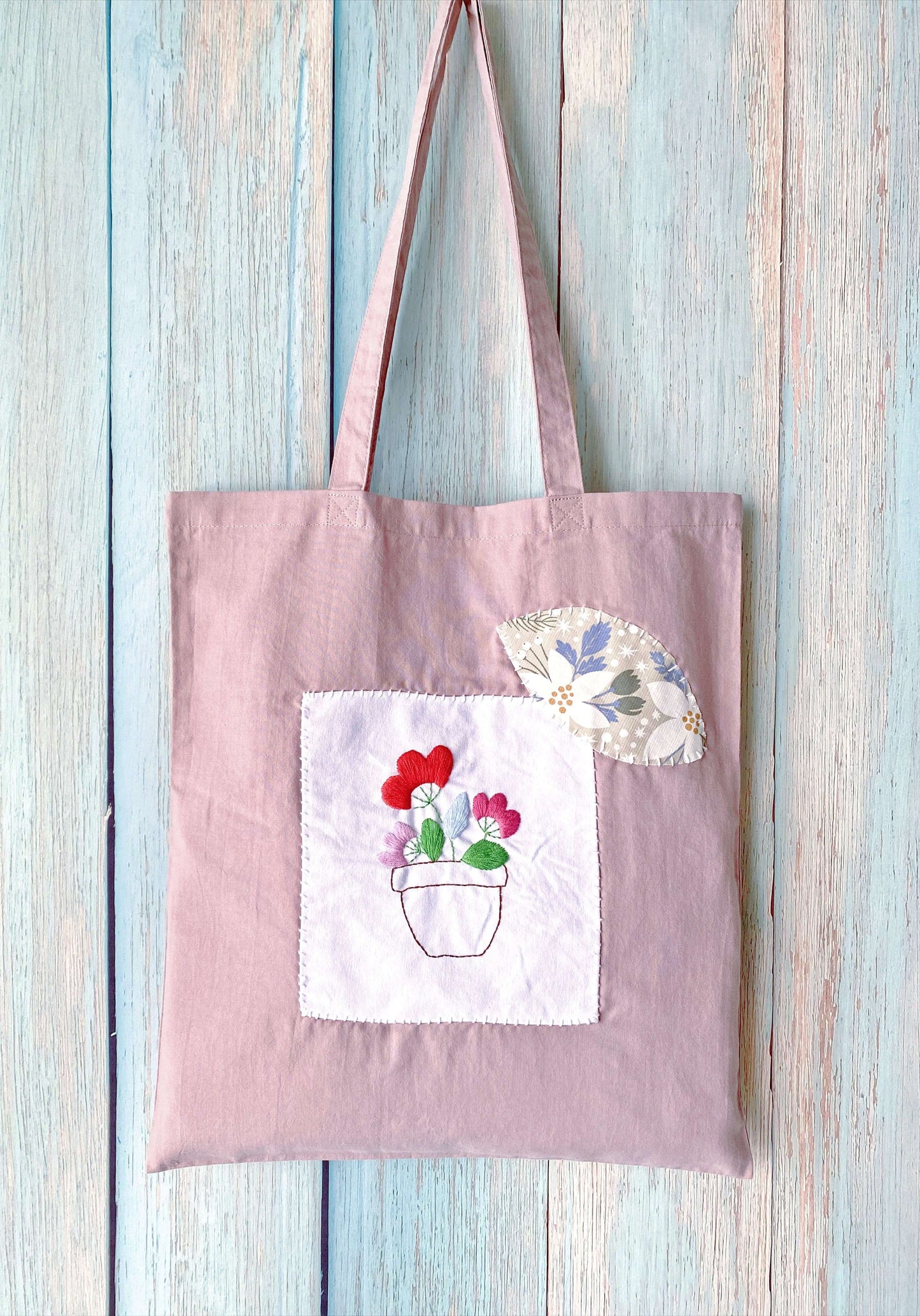 Natural Cotton Tote with Floral Needlework