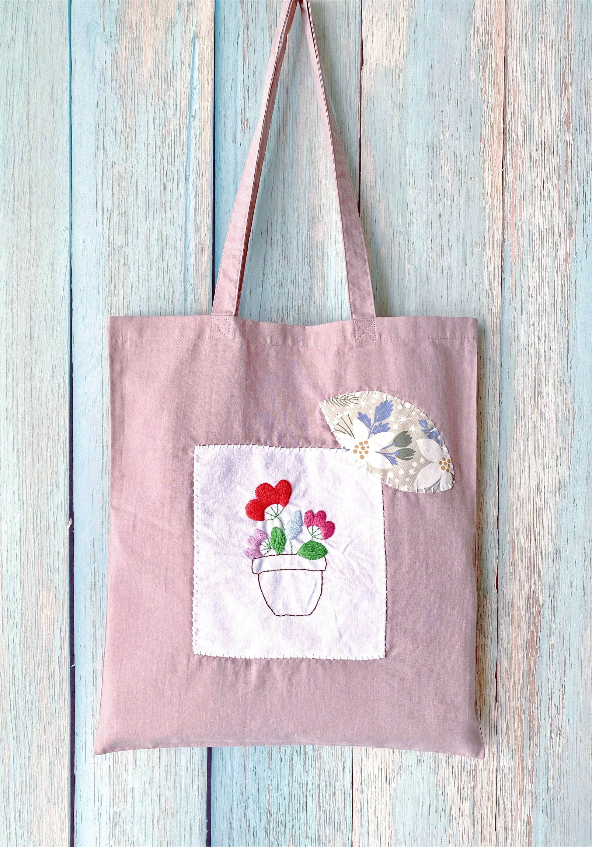 Natural Cotton Tote with Floral Needlework