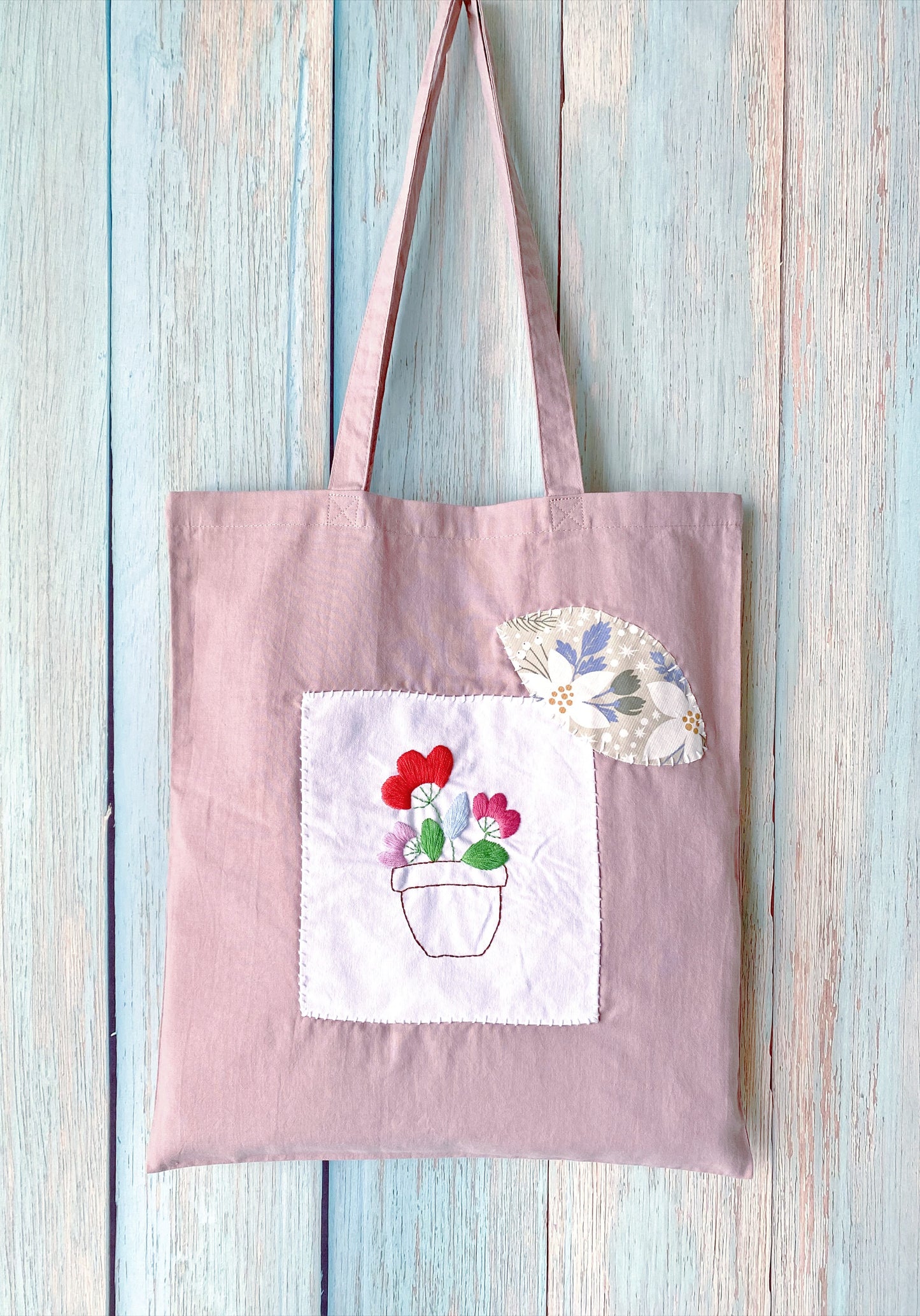Natural Cotton Tote with Floral Needlework