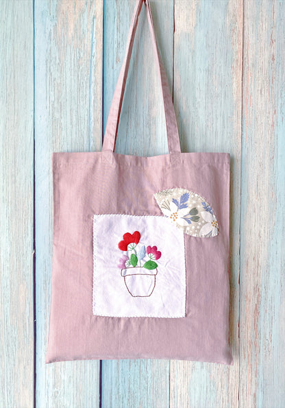 Natural Cotton Tote with Floral Needlework