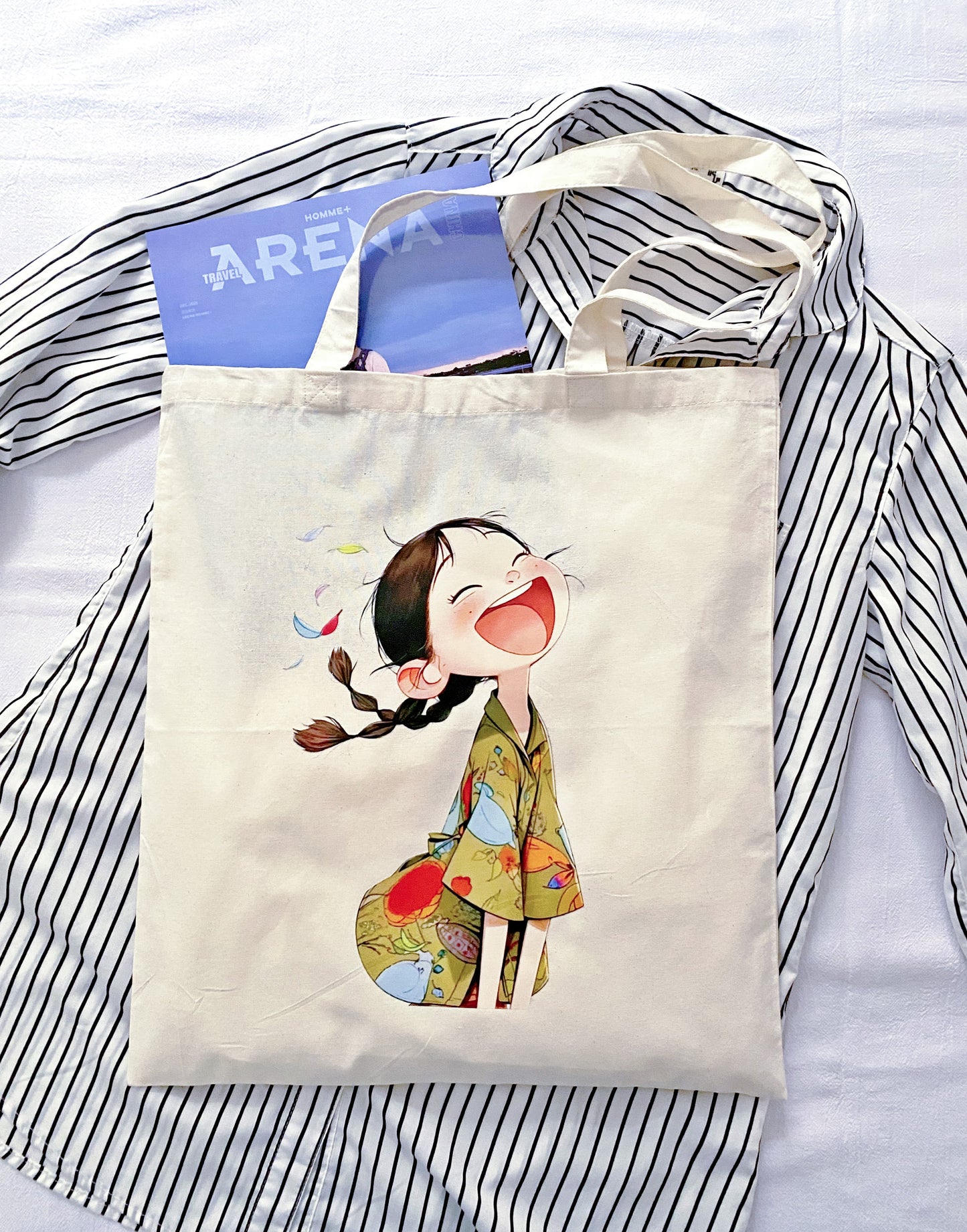 Artistic hand-stamped design on breathable eco-conscious material for daily use