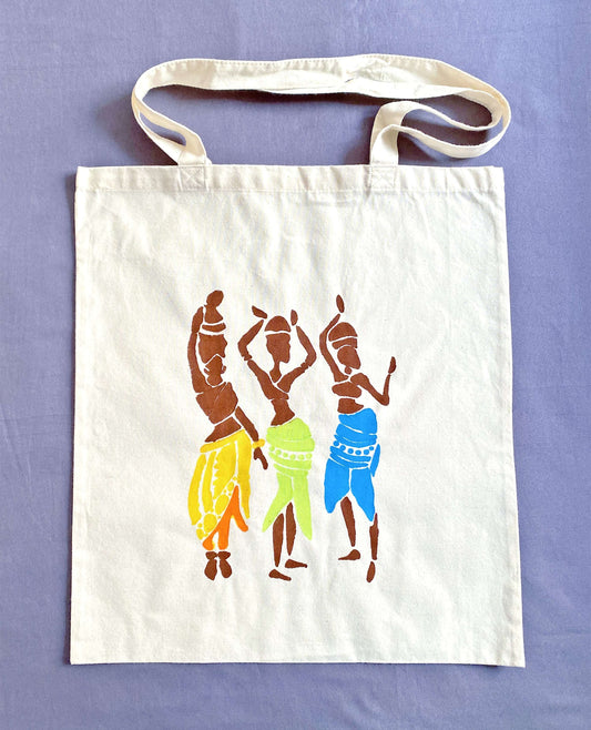 cotton carry tote featuring egyptian inspired visual art