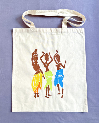 cotton carry tote featuring egyptian inspired visual art