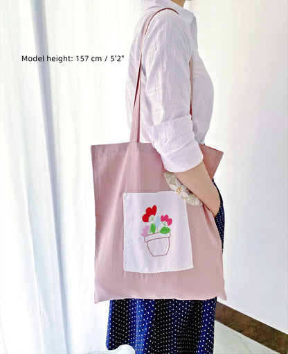 Natural Cotton Tote with Floral Needlework