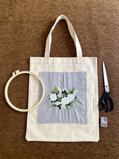 Hand embroidered floral tote bag for a creative artist gift idea