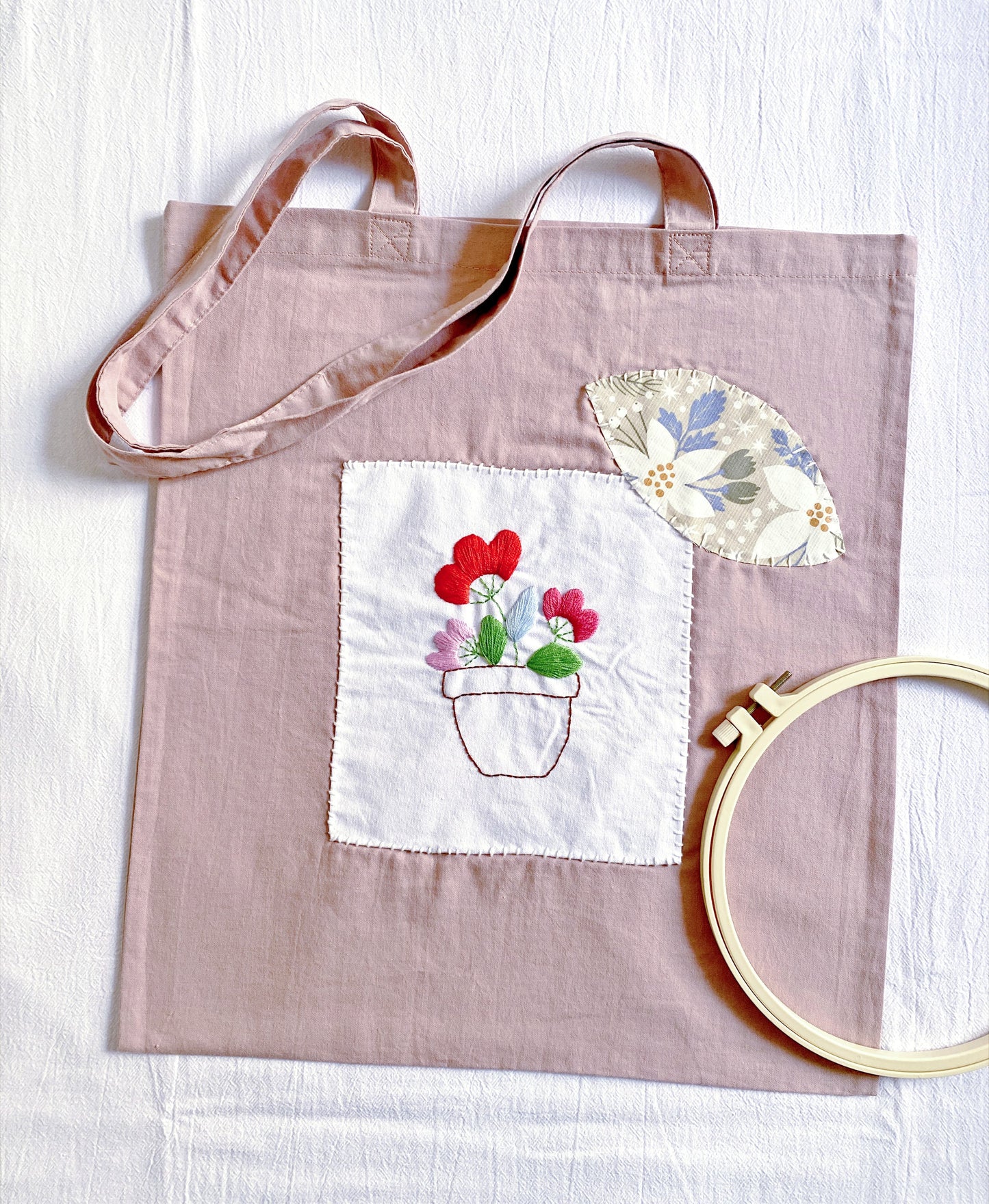 Natural Cotton Tote with Floral Needlework