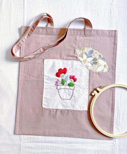Natural Cotton Tote with Floral Needlework