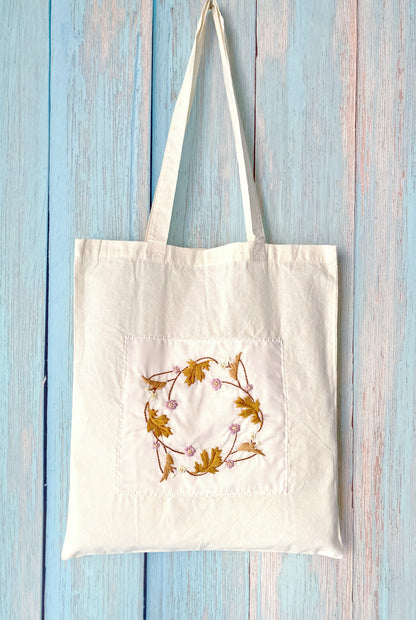 Perfect unique gift: a plain cotton tote bag ready for DIY flower embroidery customization.