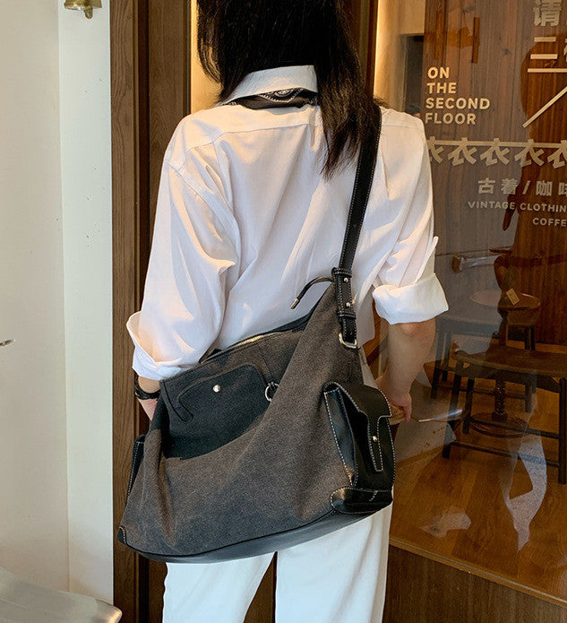 Slouchy tote worn on the shoulder for easy day trips