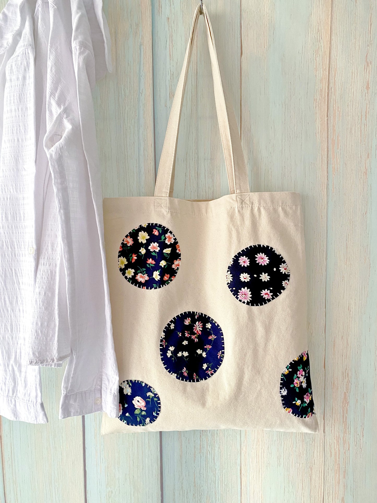 Handmade patchwork canvas tote bag for everyday use
