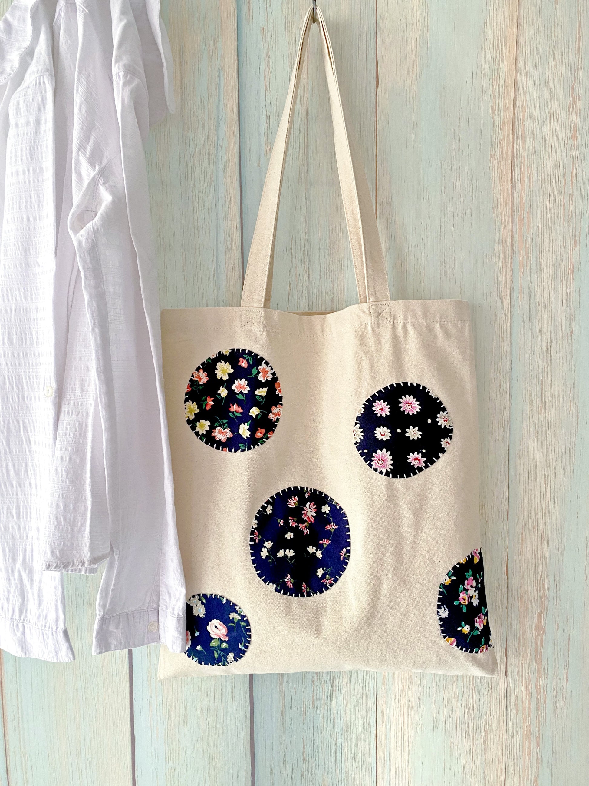 Handmade patchwork canvas tote bag for everyday use