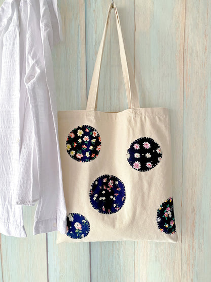 Handmade patchwork canvas tote bag for everyday use
