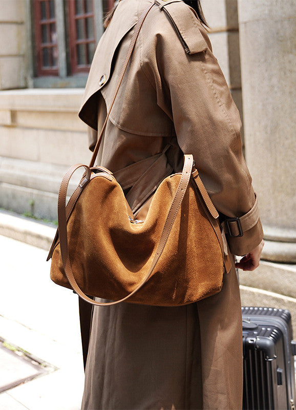 classic brown leather tote with zipper