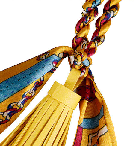 Unique purse decoration with a soft scarf tie