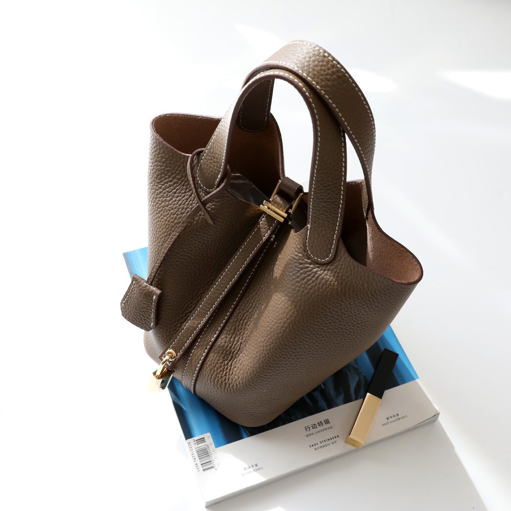 Vintage Style Leather Bucket Bag