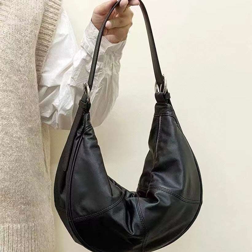 High-Quality Leather Female Shoulder Bag Half-Moon Shape woyaza