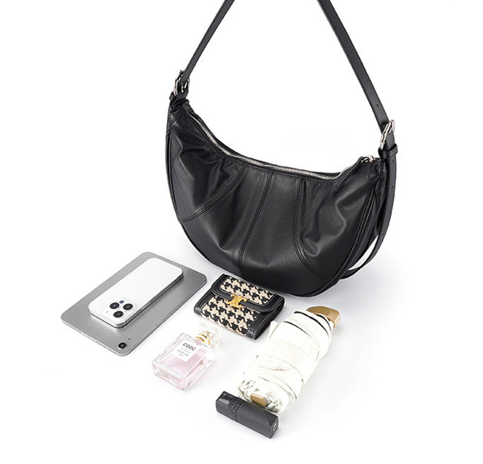 Sleek Leather Women's Half-Moon Shoulder Bag Modern Style woyaza