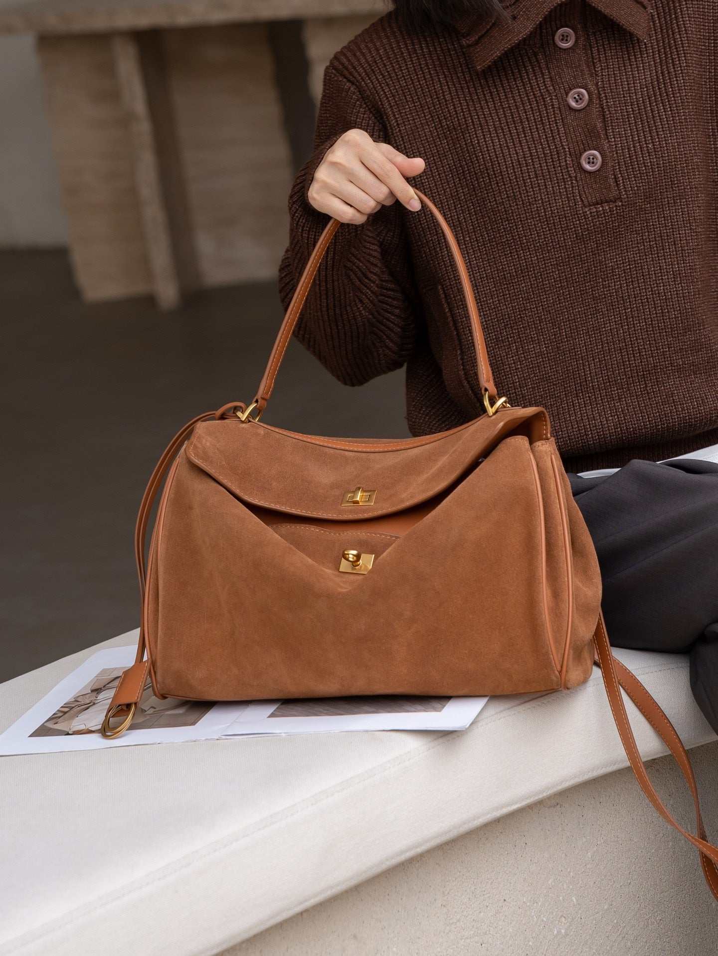 modern style leather handbag