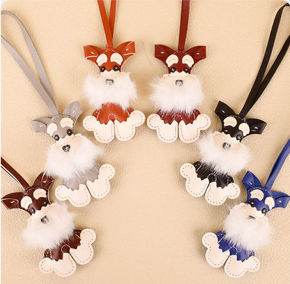 Small Schnauzer plush charm for handbags, backpacks and keys