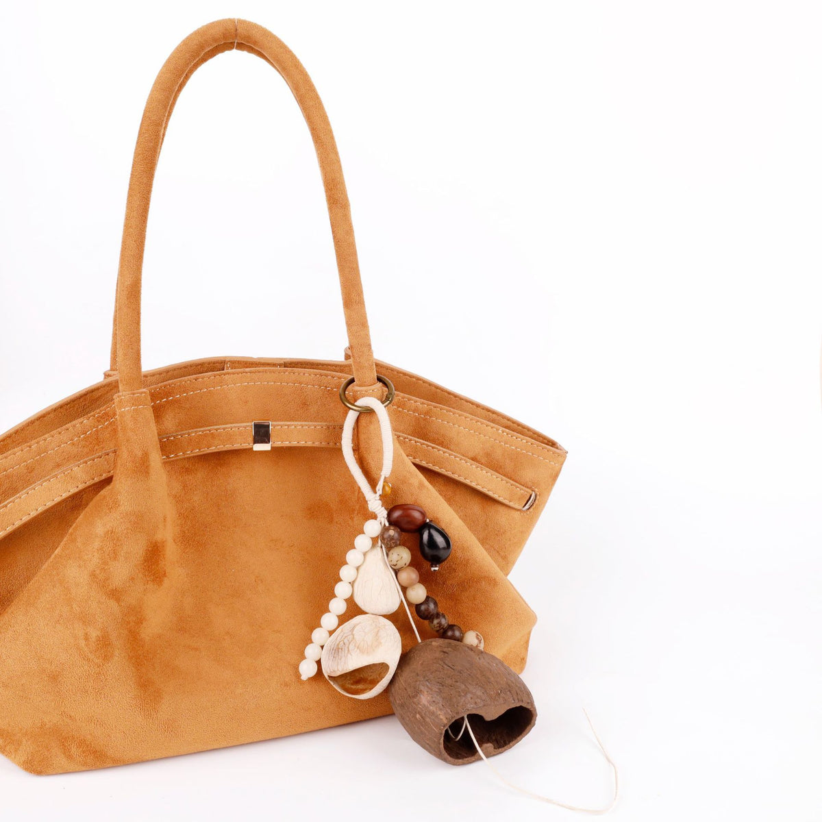Seed pod pendant with wood beads for backpacks