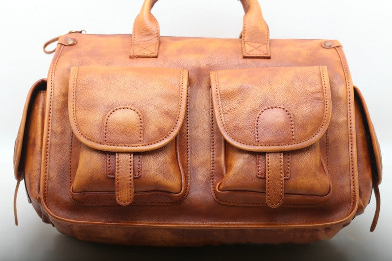 Retro Leather Weekend Duffle for Men Woyaza