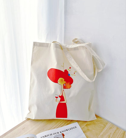 Cotton tote bag with durable fabric and artistic print design