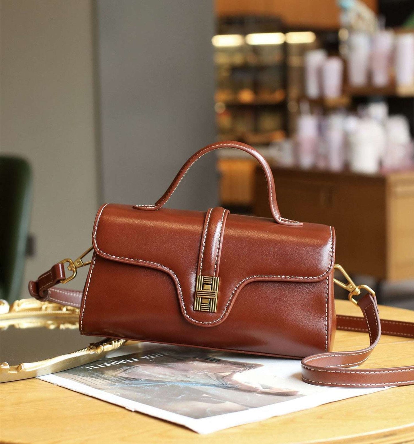 elegant small satchel with flap cover