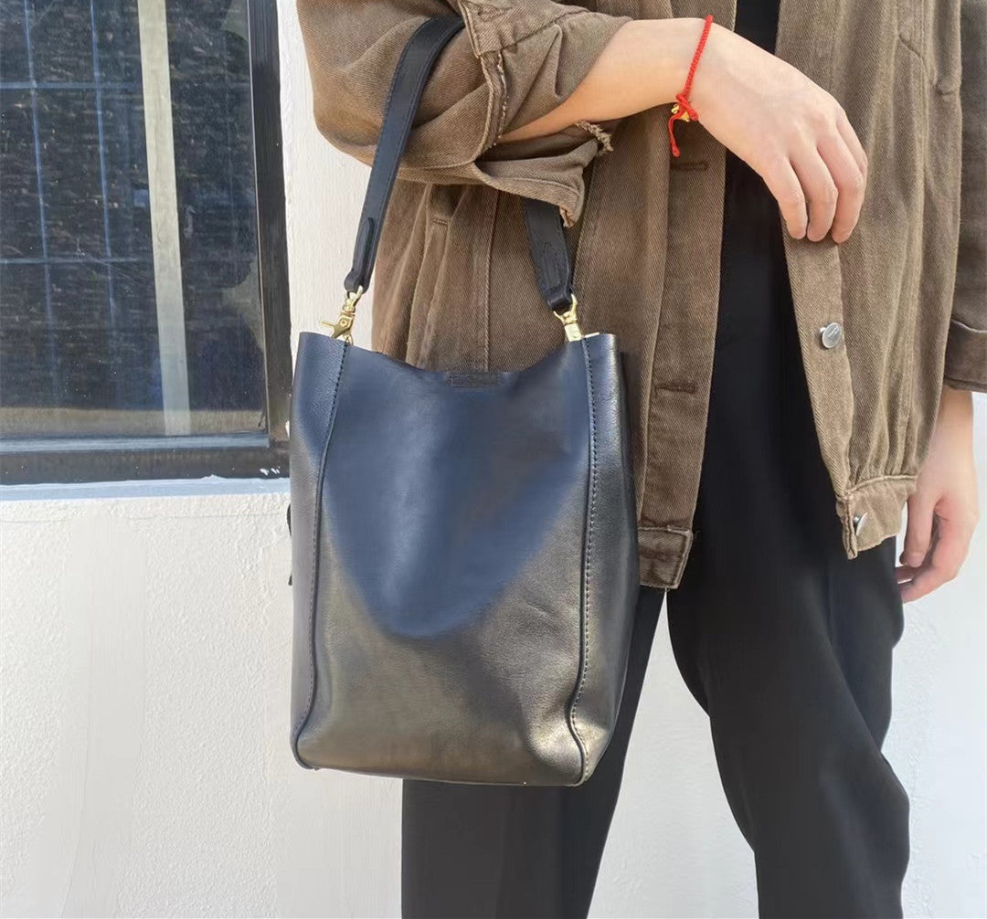 Ladies Leather Bucket Bag for Work and Casual Outfits