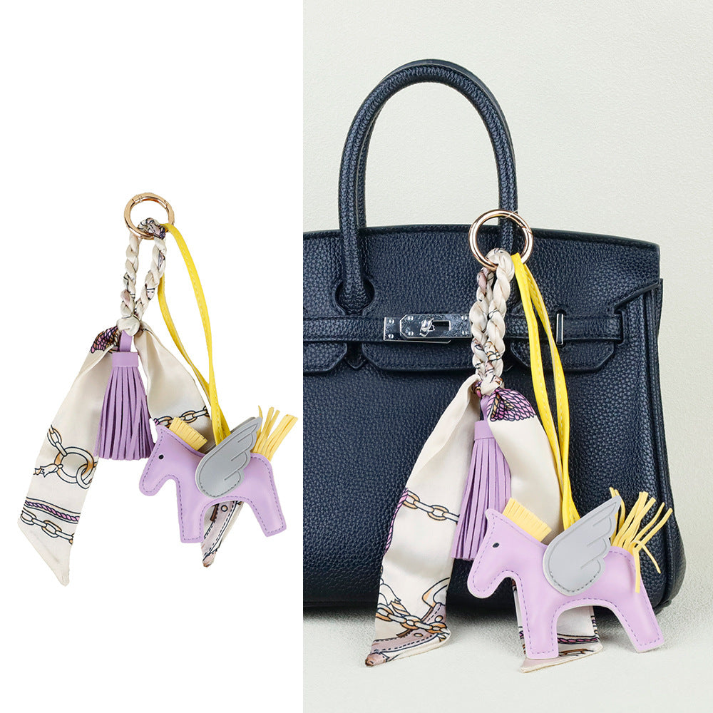 Elegant leather horse charm accent for trendy designer purses and luxury handbags