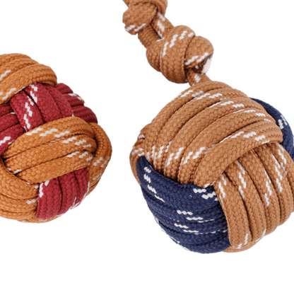 Braided cord bag charm with small contrasting balls