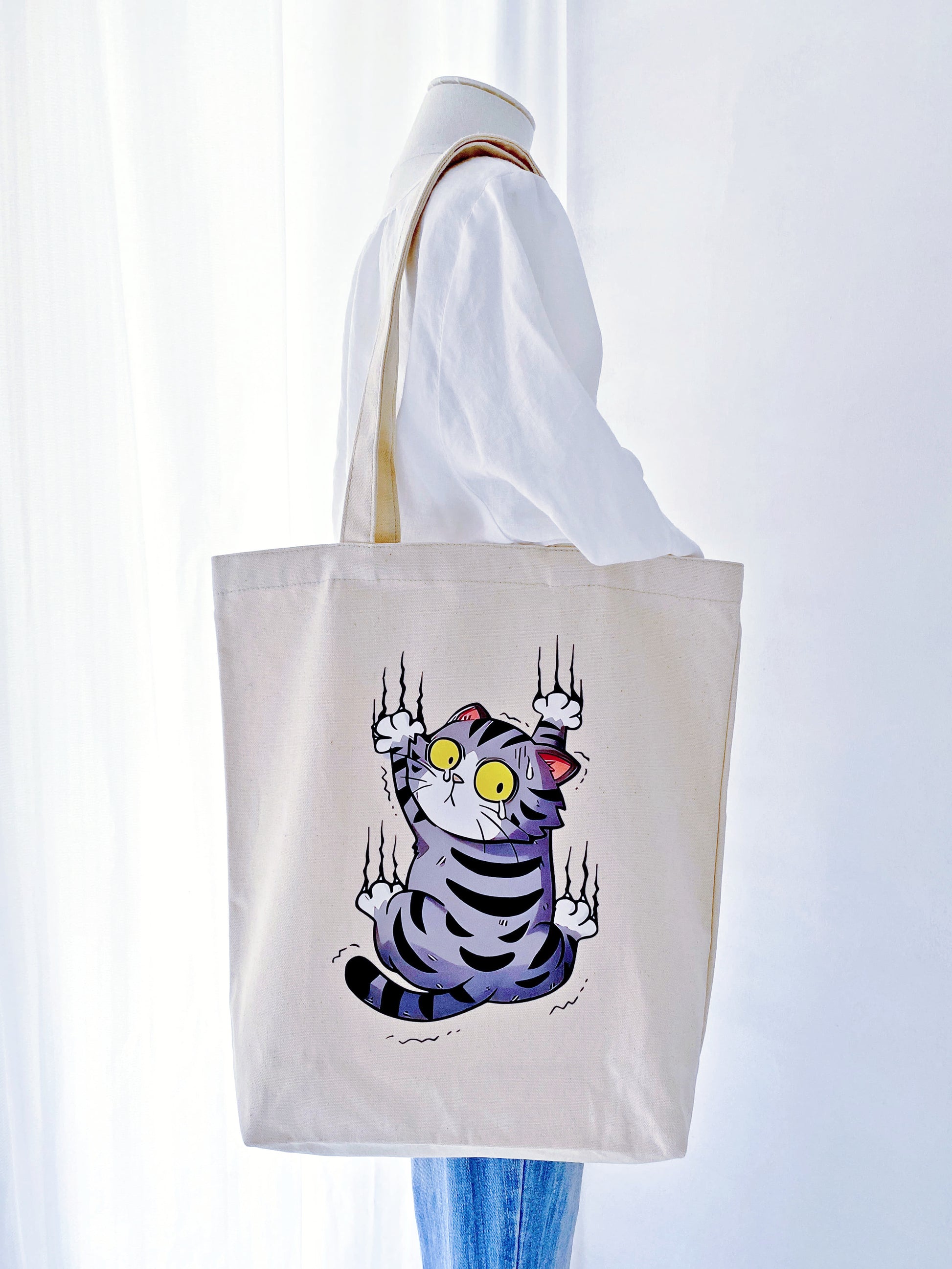 Close-up texture of natural canvas fabric showing unique hand-printed details