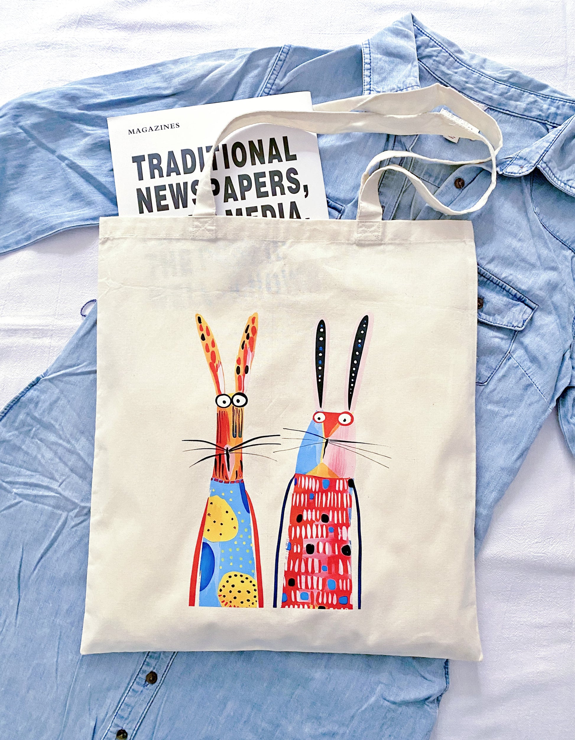 Hand-printed botanical pattern on a lightweight sustainable fabric bag for art lovers