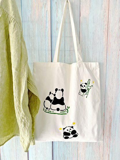 eco conscious cotton tote with playful panda artwork