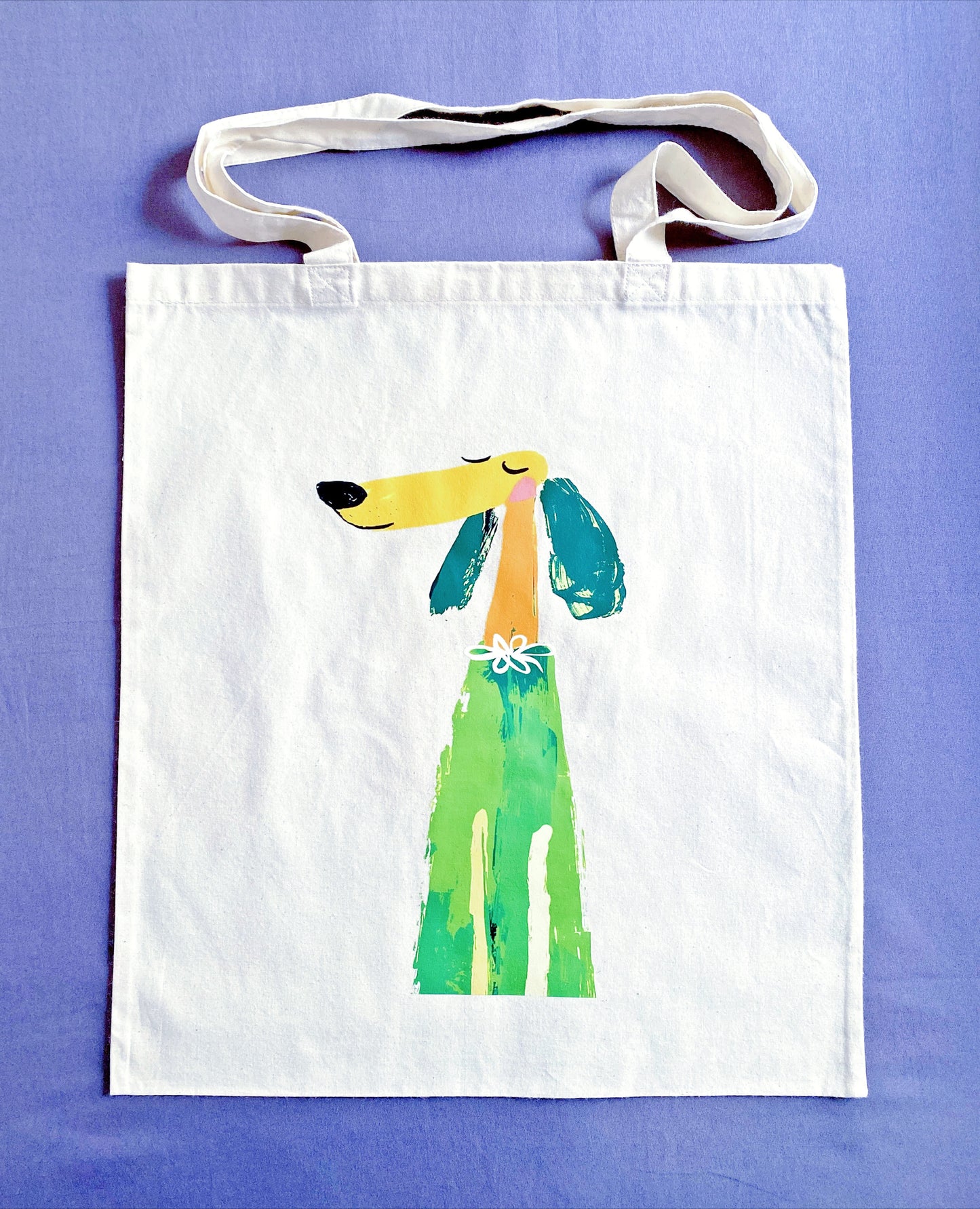 Grab-and-go cotton bag hanging by the door ready for a spontaneous morning walk with the dog
