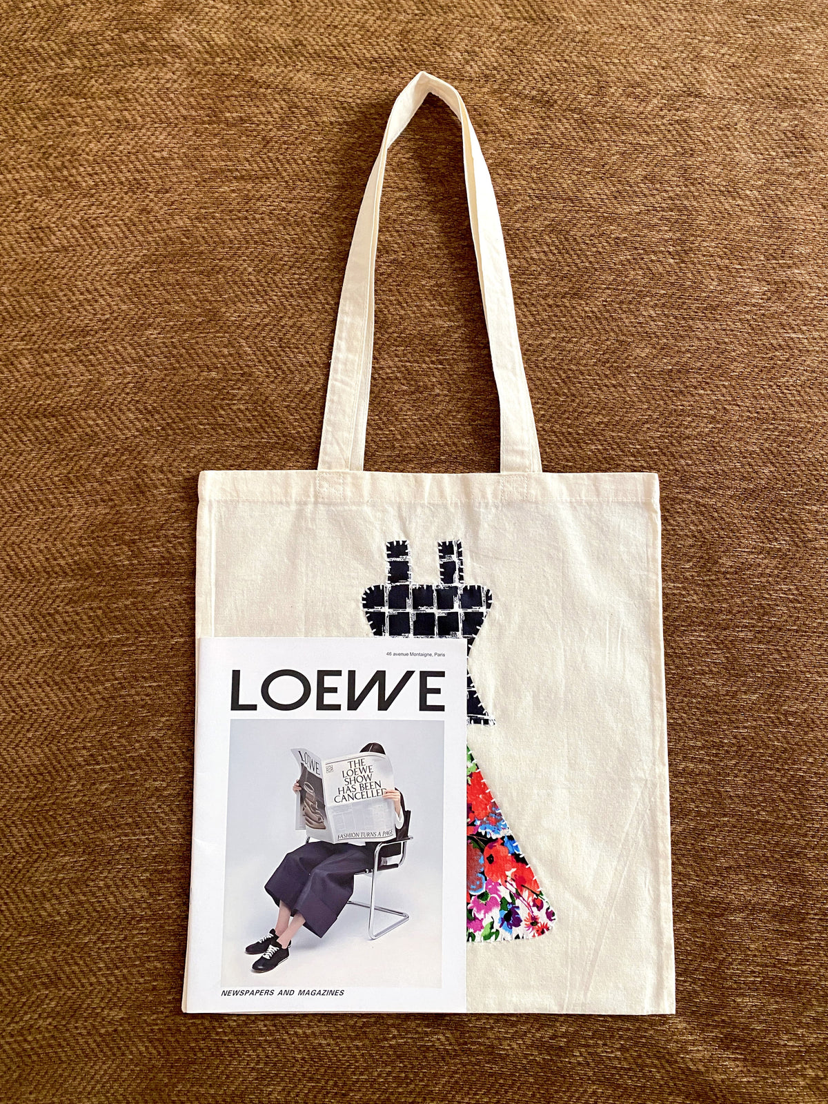 Relaxed cotton tote with original patchwork for everyday errands