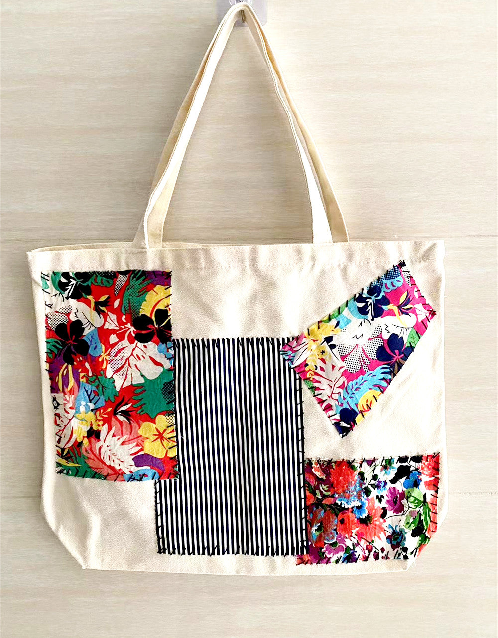 Stylish Handmade Canvas Tote Bag with Custom Patchwork Design and Multi-Purpose Use