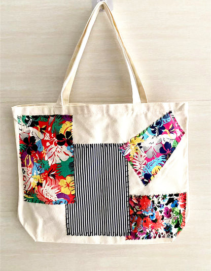 Stylish Handmade Canvas Tote Bag with Custom Patchwork Design and Multi-Purpose Use