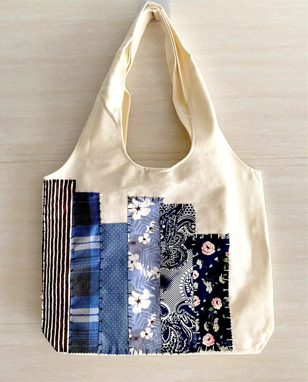 Handcrafted Large Capacity Canvas Tote Bag with Patchwork for Versatile Use