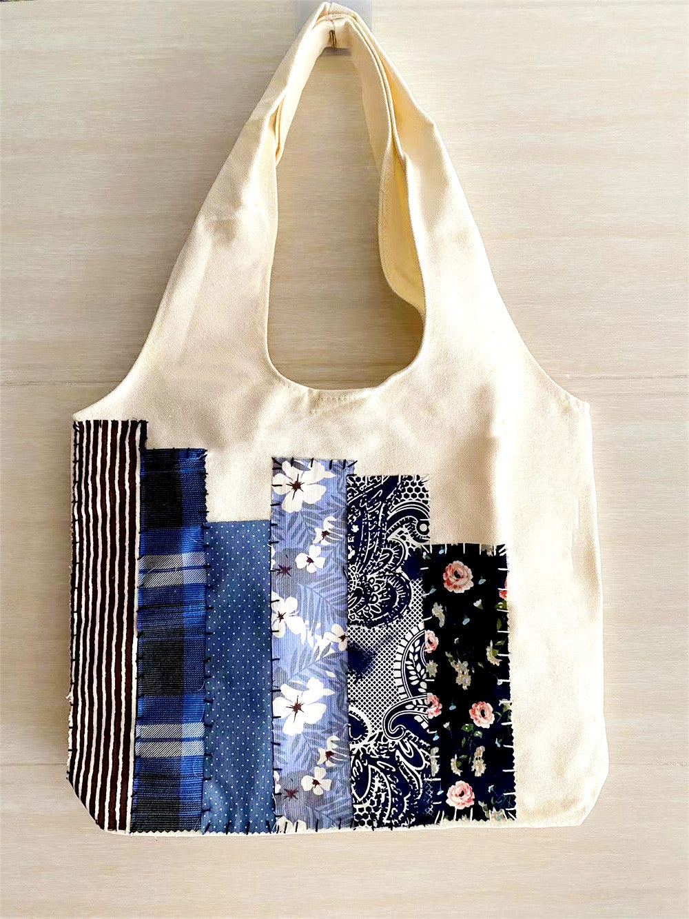 Unique Handcrafted Fabric Tote Bag with Durable Canvas and Patchwork Design