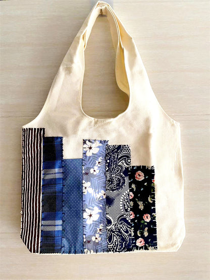 Unique Handcrafted Fabric Tote Bag with Durable Canvas and Patchwork Design