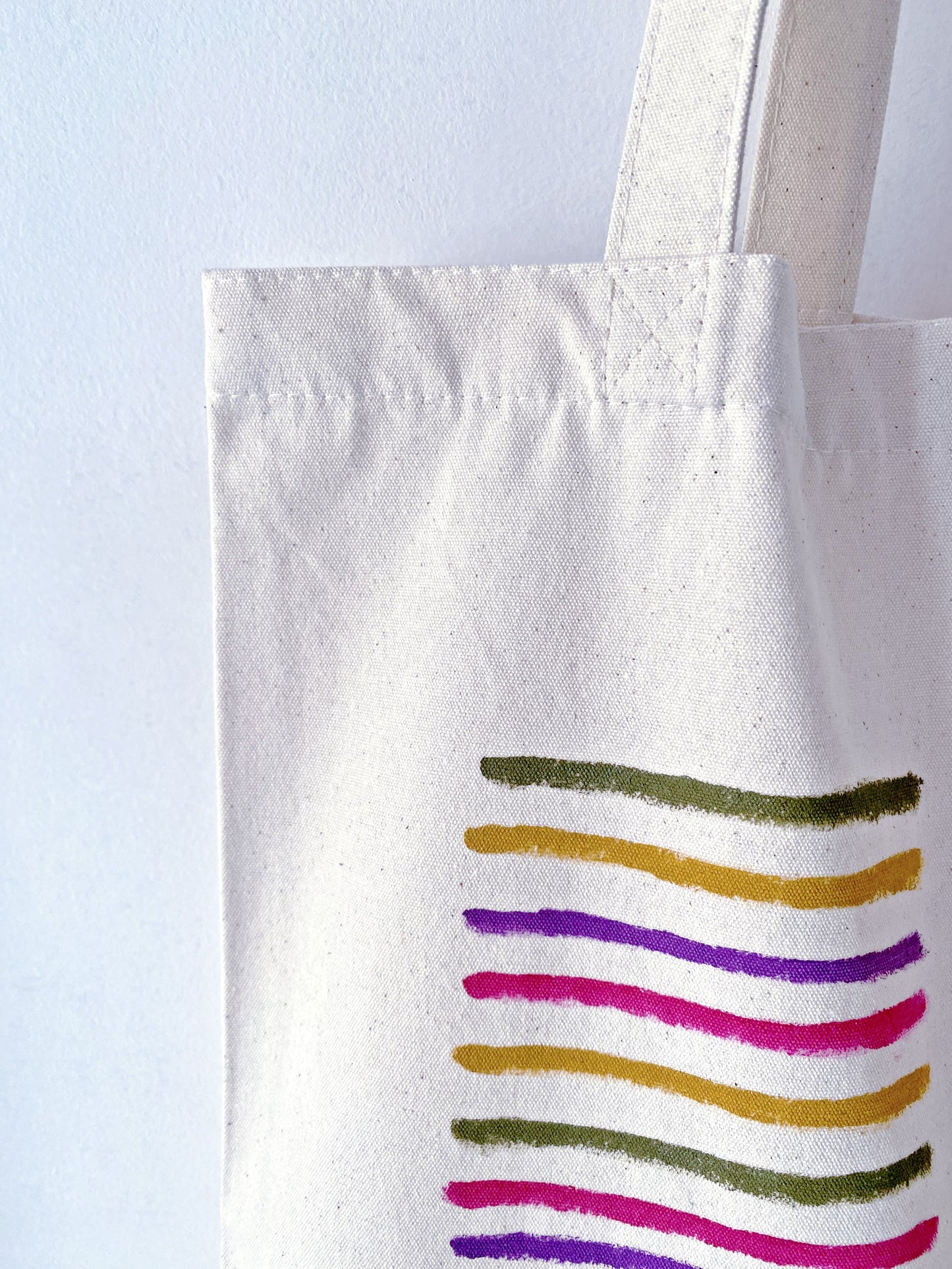 How the slouchy canvas bag conforms to the body shape when worn.