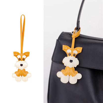 Filled puppy ornament used as a personal bag detail