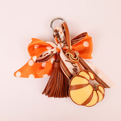 Handmade orange scarf charm for bags, keys and backpacks