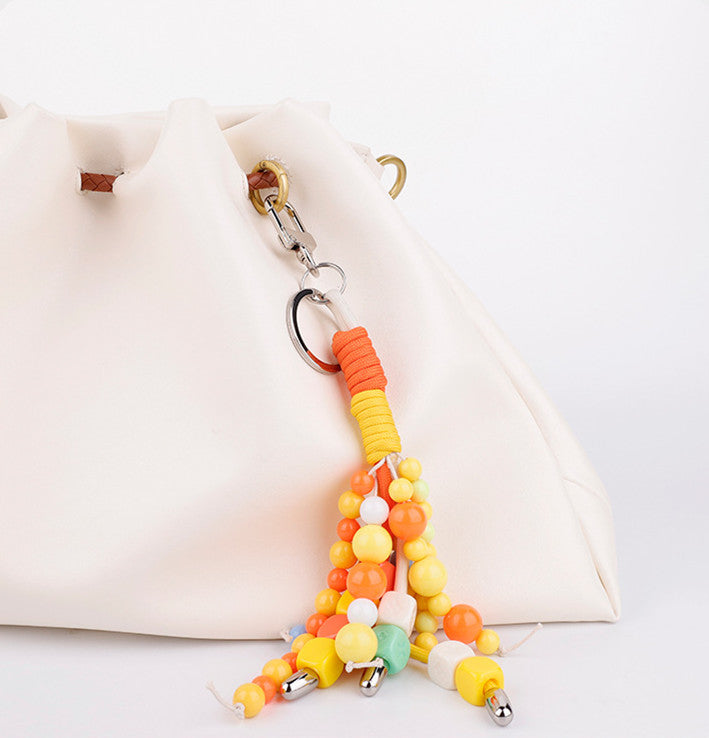 Natural stones arranged into a colorful bag accent